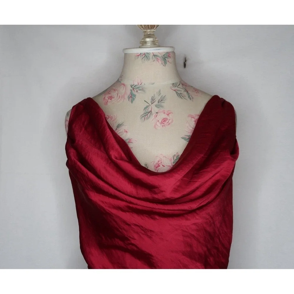 Abercrombie Fitch Satin Cowl Neck Maxi Satin Dress Ruched Slit M Classy NWT